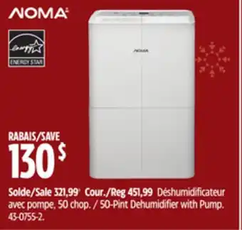 Canadian Tire Noma 50-pint dehumidifier with pump offer