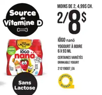 Provigo Iögo nanö yogourt à boire, 6 x 93 ml offer