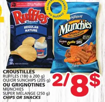 Marches Tradition Ruffles sunchips (180, 200 g) or munchies chips or snacks (250 g) offer