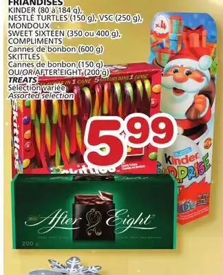 Marches Tradition Kinder (80 à 184 g), nestlé sweet sixteen (350, 400 g), skittles (150 g) treats offer