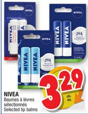 Jean Coutu Nivea selected lip balms offer