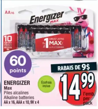Jean Coutu Energizer max alkaline batteries offer