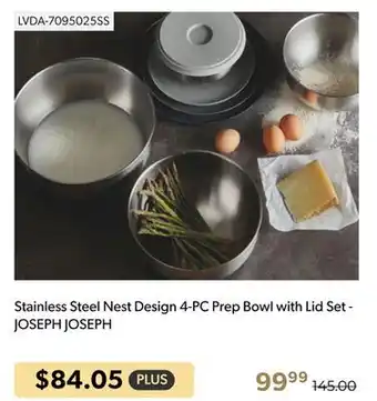 Shopper+ Stainless steel nest design 4-pc prep bowl with lid set - joseph joseph offer