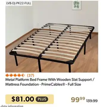 Shopper+ Metal platform bed frame with wooden slat support / mattress foundation - primecables - full size offer