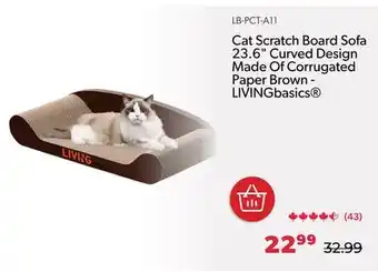 Shopper+ Cat scratch board sofa 23.6 curved design made of corrugated paper brown - livingbasics offer