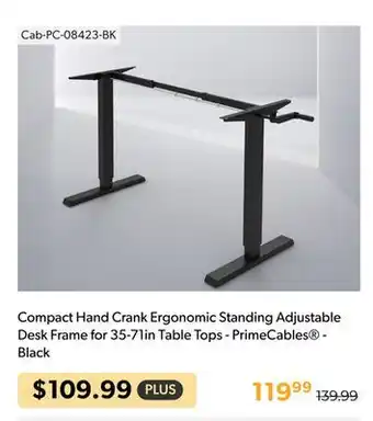 Shopper+ Compact hand crank ergonomic standing adjustable desk frame for 35-71in table tops - primecables - black offer