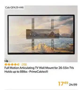 Shopper+ Full motion articulating tv wall mount for 26-55in tvs holds up to 88lbs - primecables offer