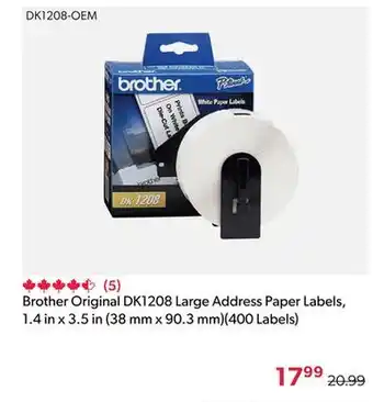 Shopper+ Brother original dk1208 large address paper labels, 1.4 in x 3.5 in (38 mm x 90.3 mm)(400 labels) offer