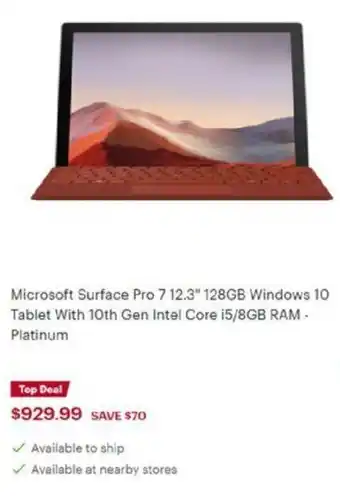 Best Buy Microsoft Surface Pro 7 12.3 offer