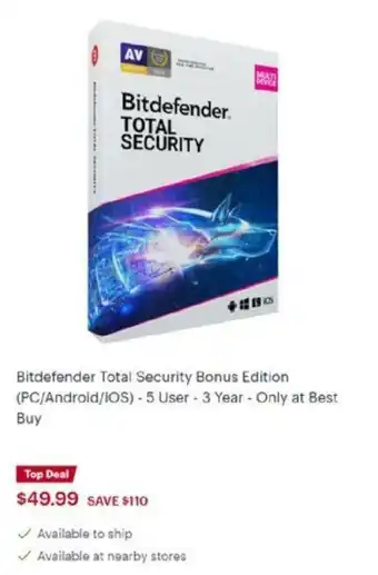 Best Buy Bitdefender Total Security Bonus Edition offer