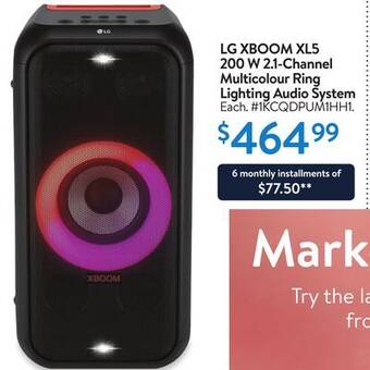 Walmart Lg xboom xl5 200 w 2.1-channel multicolour ring lighting audio system offer