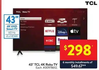 Walmart 43 tcl 4k roku tv offer
