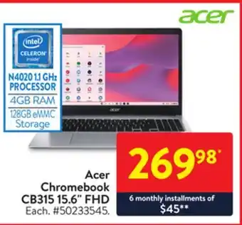 Walmart Acer chromebook c8315 15.6 fhd offer