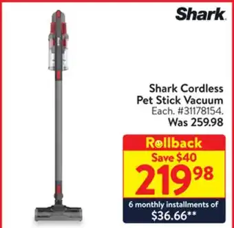 Walmart Shark cordless pet stick vacuum offer