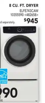 Lowe's Electrolux 8 cu. ft. dryer offer
