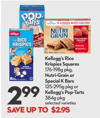 Longo's Kellogg's rice krispies squares 176-198g pkg, nutri-grain or special k bars 125-295g pkg or kellogg's pop-tarts 384g pkg offer