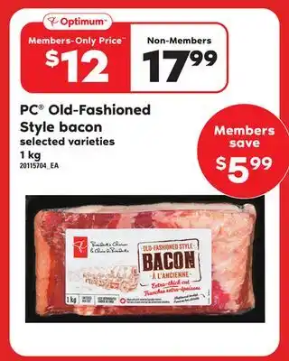 Loblaws Pc old-fashioned style bacon, 1 kg offer