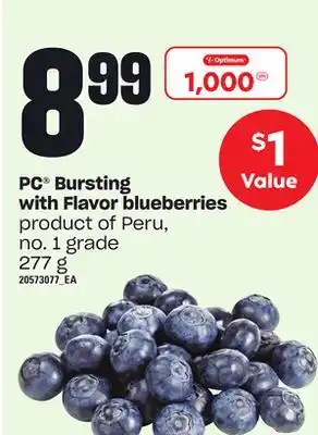Loblaws Pc bursting with flavor blueberries, 277 g offer