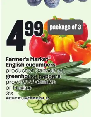 Loblaws Farmer's market english cucumbers or greenhouse peppers, 3's offer