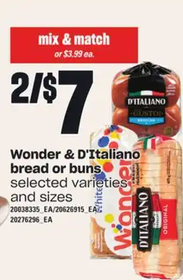 Loblaws Wonder & d'italiano bread or buns offer