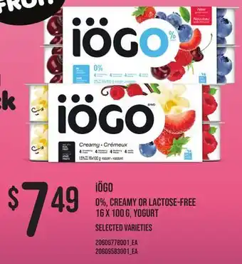 Loblaws Iögo 0%, creamy or lactose-free 16 x 100 g, yogurt offer