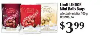 Loblaws Lindt lindor mini balls bags, 100 g offer