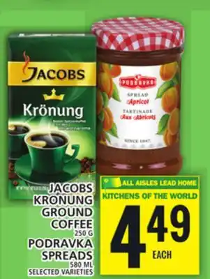 Food Basics Jacobs kronung ground coffee or podravka spreads offer