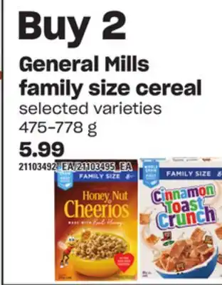 Independent Grocer General mills family size cereal, 475-778 g offer