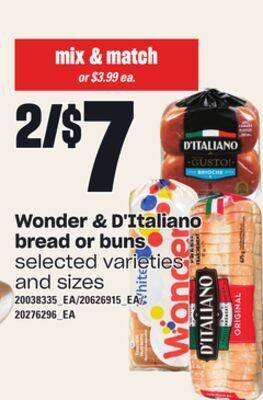 Independent Grocer Wonder & d'italiano bread or buns offer
