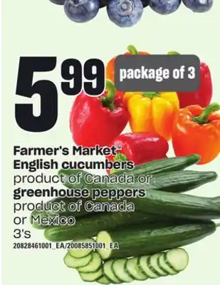Independent Grocer Farmer's market english cucumbers or greenhouse peppers, 3's offer