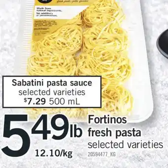 Fortinos Fortinos fresh pasta, 12.10/kg offer