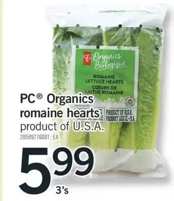 Fortinos Pc organics romaine hearts, 3's offer