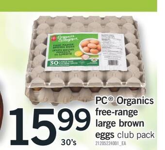 Fortinos Pc organics free-range large brown eggs, 30's offer