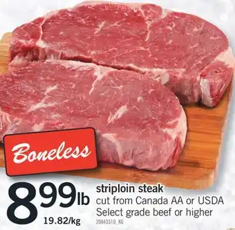 Fortinos Striploin steak offer