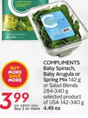 Sobeys Compliments baby spinach, baby arugula or spring mix offer