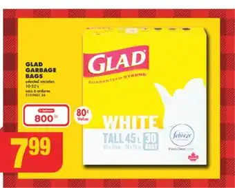 No Frills Glad garbage bags, 10-52's offer