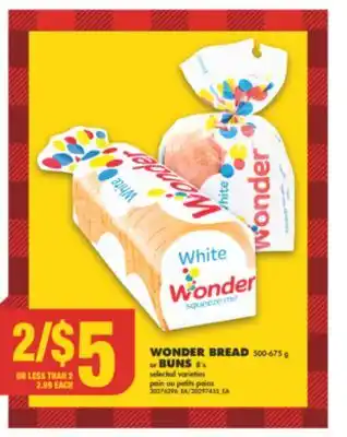 No Frills Wonder bread, 500-675 g or buns, 8's offer