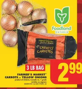 No Frills Farmer's market carrots or yellow onions, 3 lb bag offer