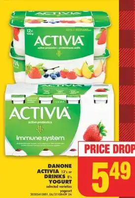 No Frills Danone activia 12's or drinks 8's yogurt offer