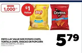 Real Canadian Superstore Frito-lay value size potato chips, tortilla chips, snacks or popcorn, 275-480 g offer