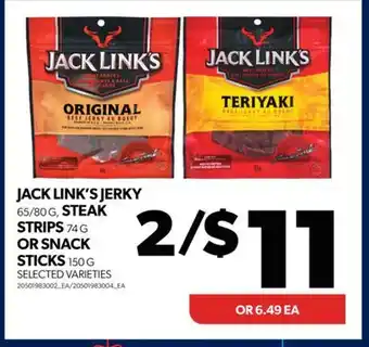 Real Canadian Superstore Jack link's jerky, 65/80 g, steak strips, 74 g or snack sticks, 150 g offer