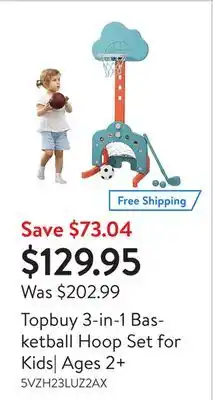 Walmart Topbuy 3-in-1 basketball hoop set for kids| ages 2+ offer