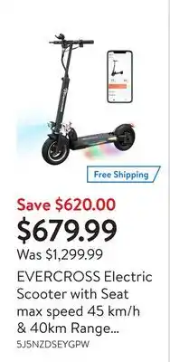 Walmart Evercross electric scooter with seat max speed 45 km/h & 40km range 10 solid tires offer