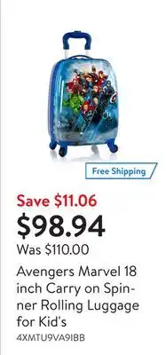 Walmart Avengers marvel 18 inch carry on spinner rolling luggage for kid's offer
