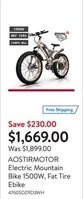Walmart Aostirmotor electric mountain bike 1500w, fat tire ebike offer