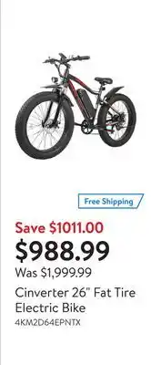Walmart Cinverter 26 fat tire electric bike offer
