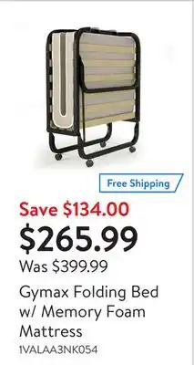 Walmart Gymax folding bed w/ memory foam mattress offer