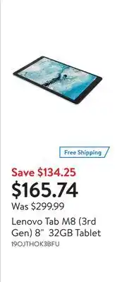 Walmart Lenovo tab m8 (3rd gen) 8 32gb tablet offer