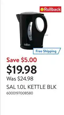 Walmart Sal 1.0l kettle blk offer