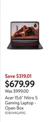 Walmart Acer 15.6 nitro 5 gaming laptop - open box offer